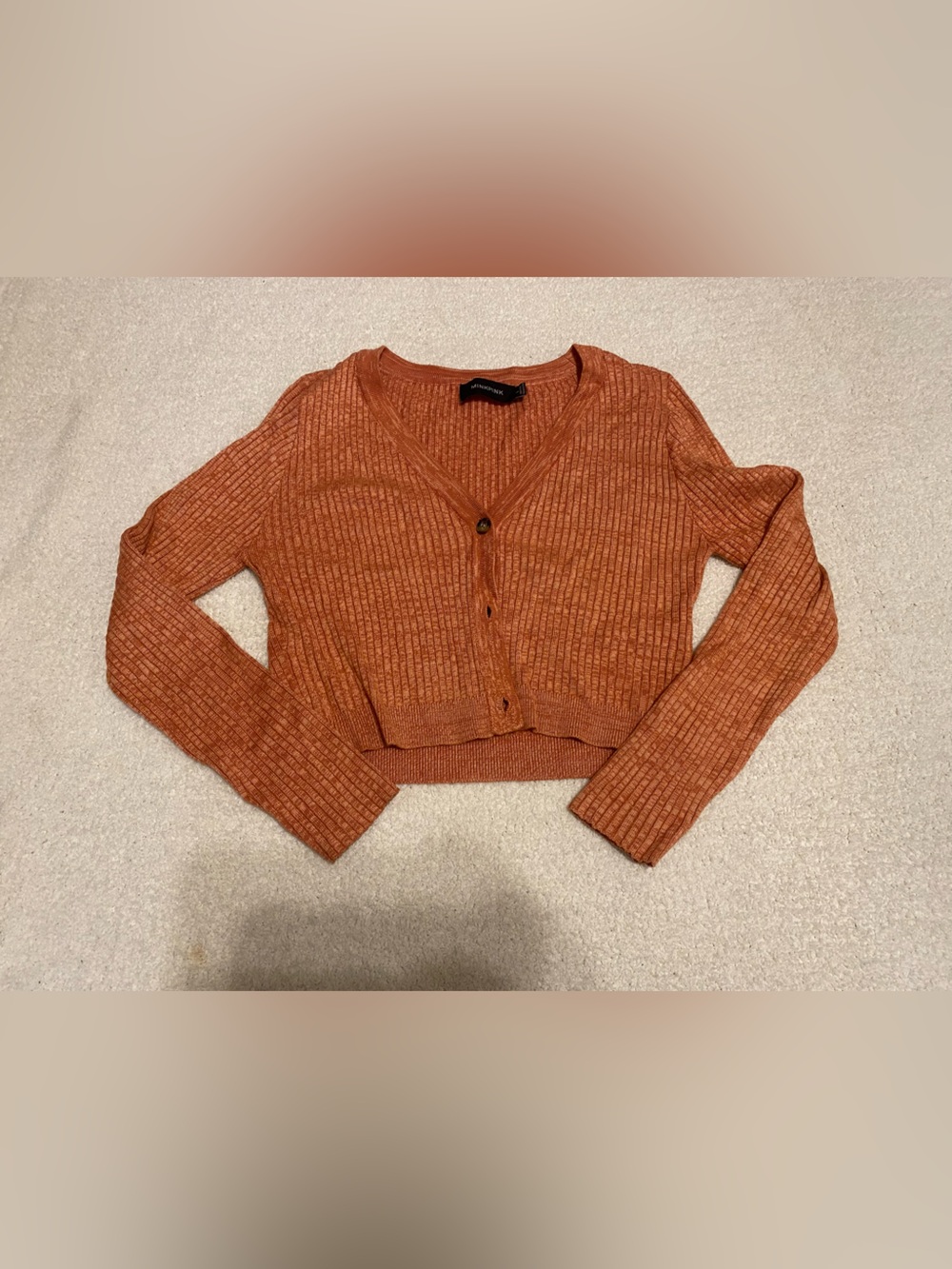 MINKPINK Rust Ribbed Cropped Button-Front Cardigan